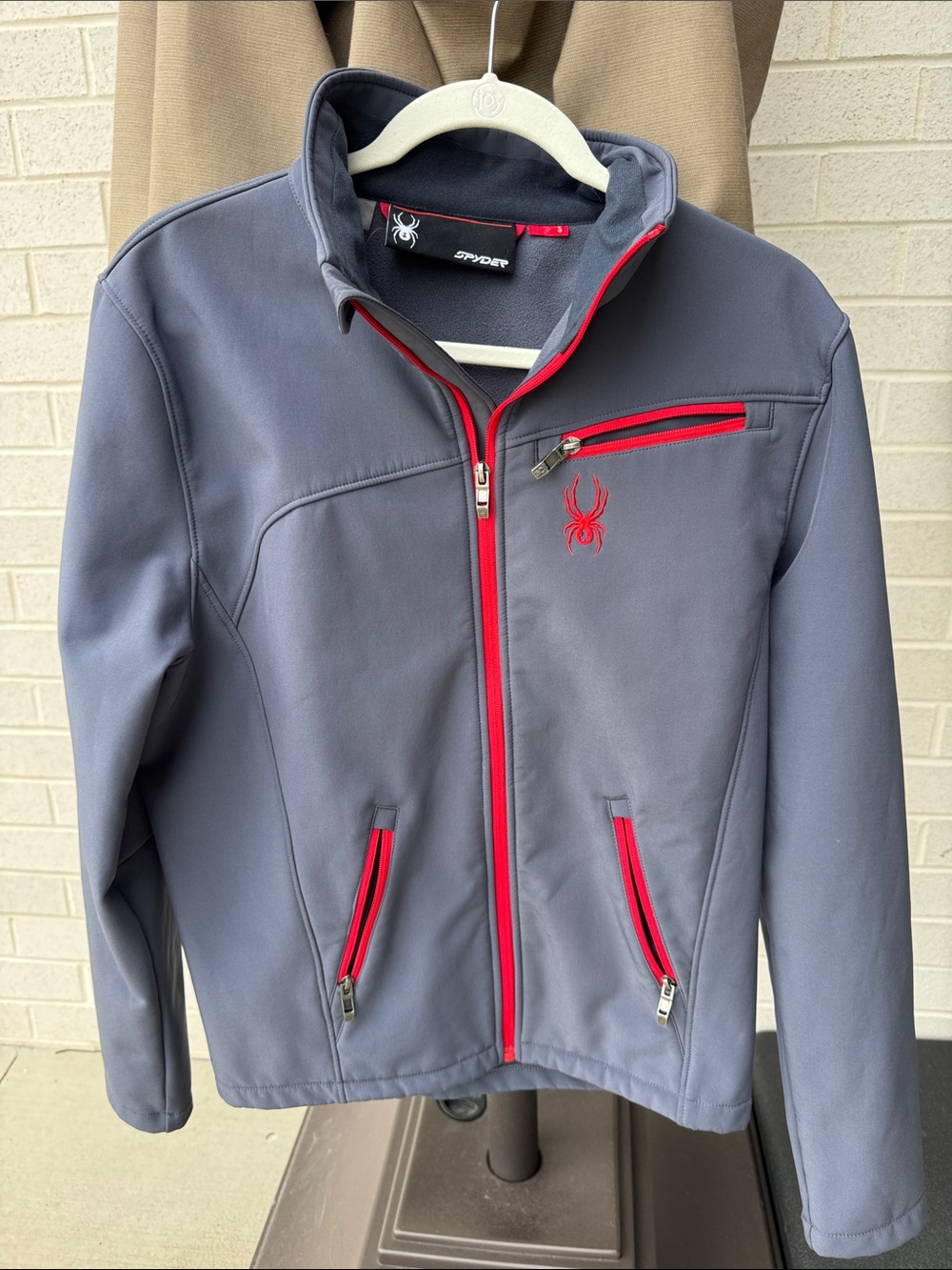 Spyder Men's Gray Softshell Jacket with Red Trim